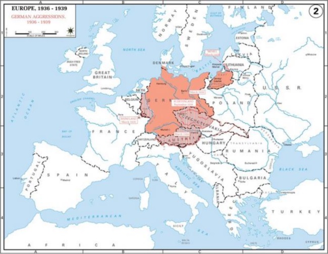 התפשטות גרמניה בשנים 1939-1936 לשטחי פולין, צ'כוסלובקיה, אוסטריה וגם מערבה